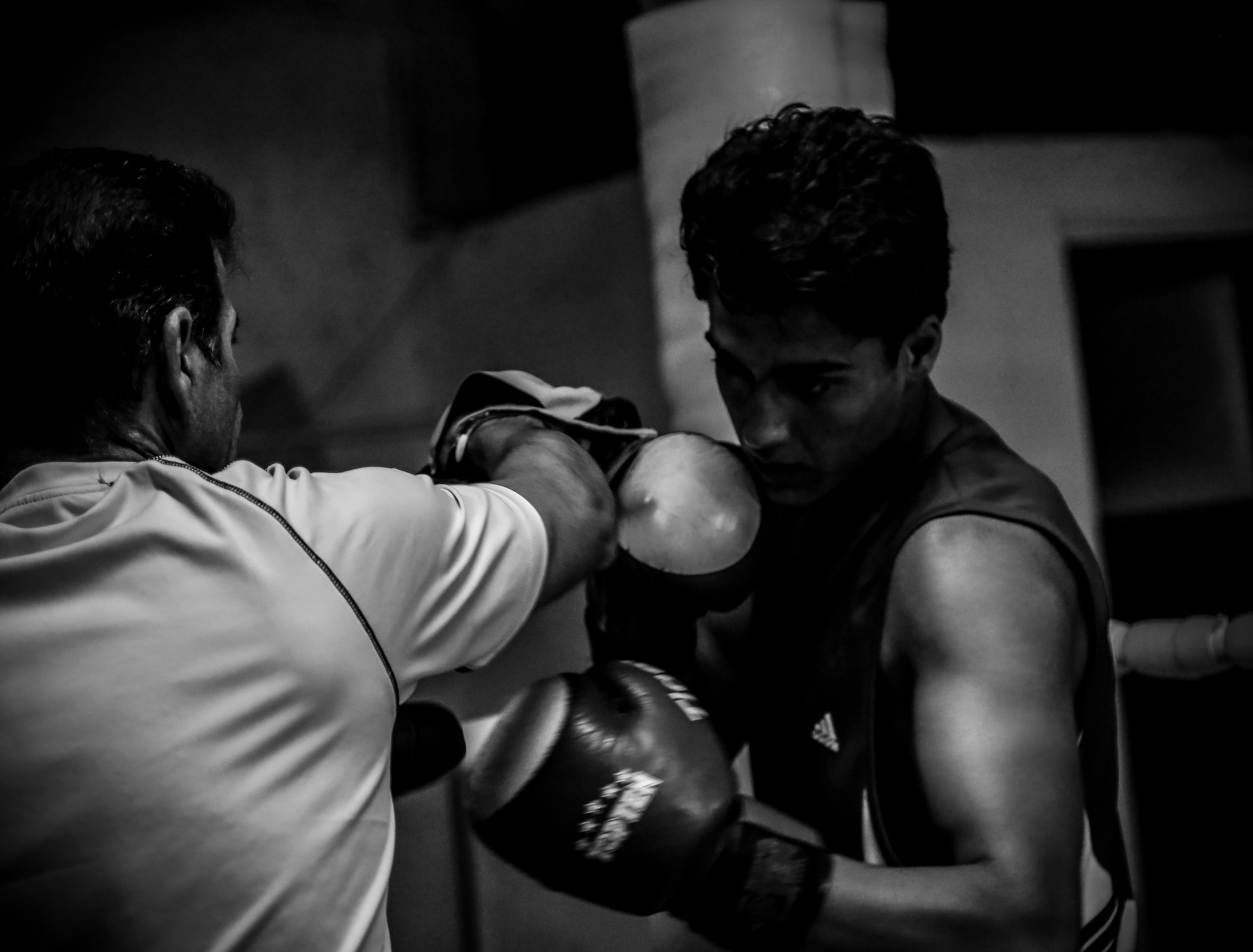 Boxing image in black and white.